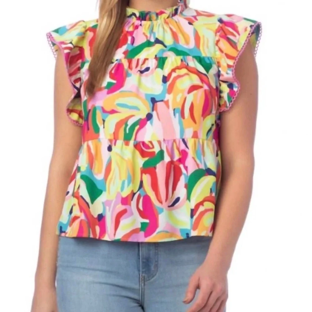 CROSBY by Mollie Burch Blakely Multicolored Ruffle Peplum Top Size Small